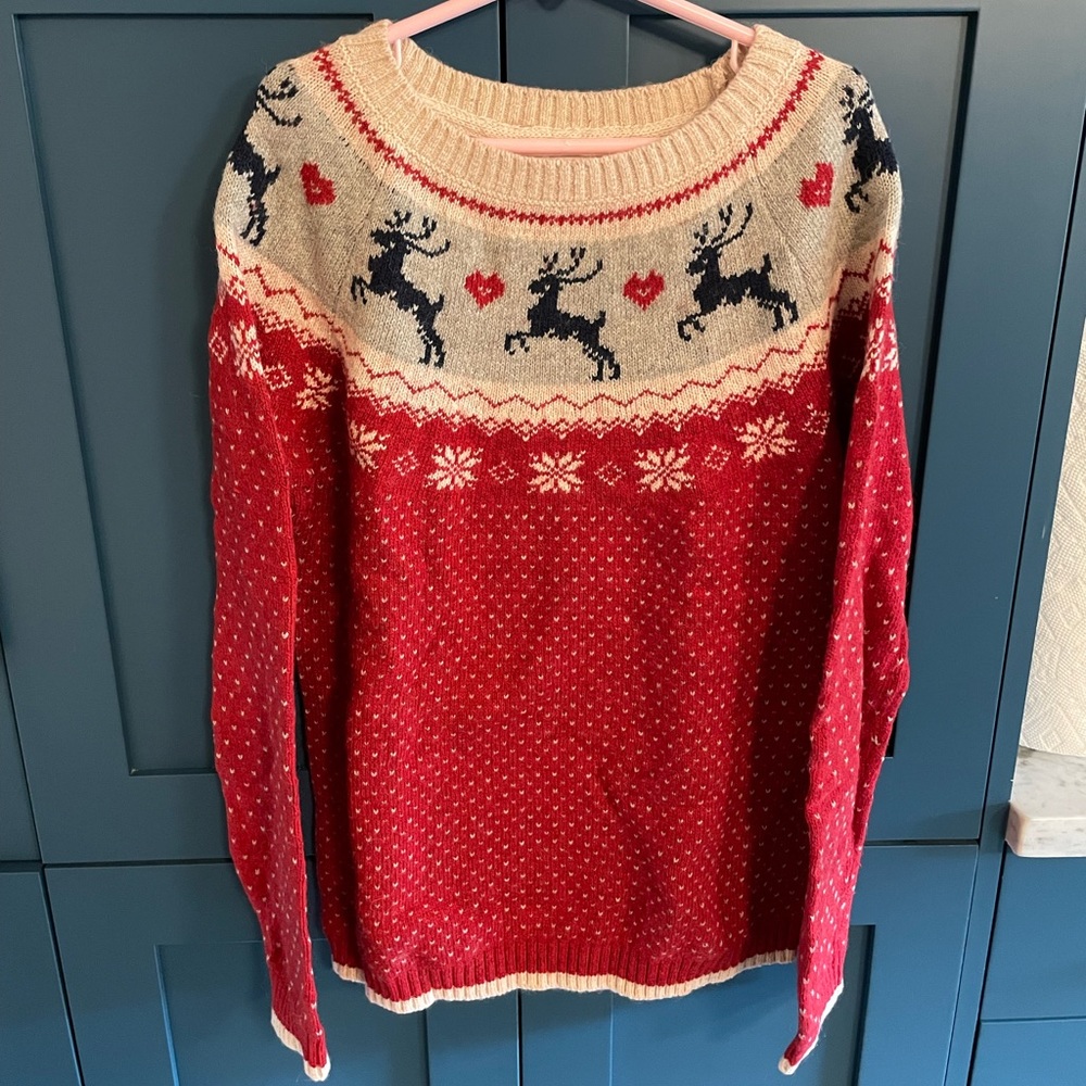 Fat face Fatface holiday sweater girls kids size 10-11 red reindeer Christmas